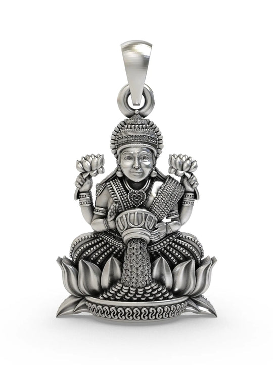 Goddess Lakshmi on Lotus Temple Sterling Silver Pendant