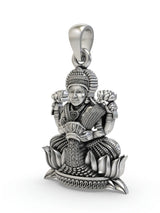 Goddess Lakshmi on Lotus Temple Sterling Silver Pendant