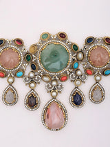 Multicolour Stone Studded Choker Necklace and Earrings Set