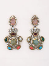 Multicolour Stone Studded Choker Necklace and Earrings Set