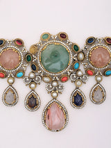 Multicolour Stone Studded Choker Necklace and Earrings Set