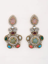 Multicolour Stone Studded Choker Necklace and Earrings Set