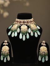 Meenakari Floral Brass Choker Necklace Set with Earrings