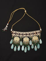 Meenakari Floral Brass Choker Necklace Set with Earrings