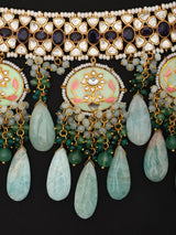 Meenakari Floral Brass Choker Necklace Set with Earrings