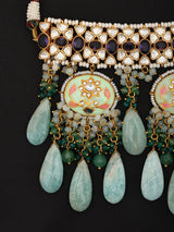 Meenakari Floral Brass Choker Necklace Set with Earrings