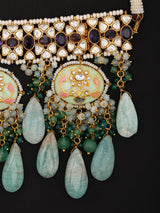 Meenakari Floral Brass Choker Necklace Set with Earrings