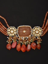 Beaded Orange Stone Multistrand Choker Necklace and Earring Set