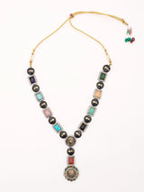 Lion Motif V-Shaped Brass Statement Necklace and Earrings Set