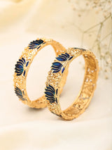Meenakari Lotus and Lakshmi Temple Bangles in Antique Brass (Set of 2)