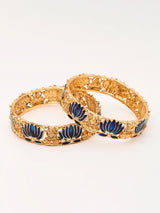 Meenakari Lotus and Lakshmi Temple Bangles in Antique Brass (Set of 2)