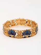 Meenakari Lotus and Lakshmi Temple Bangles in Antique Brass (Set of 2)
