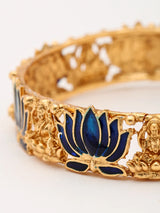 Meenakari Lotus and Lakshmi Temple Bangles in Antique Brass (Set of 2)