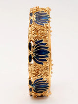 Meenakari Lotus and Lakshmi Temple Bangles in Antique Brass (Set of 2)