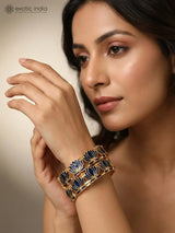 Meenakari Lotus Brass Bangles in Blue and Green (Set of 2)