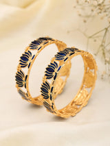 Meenakari Lotus Brass Bangles in Blue and Green (Set of 2)