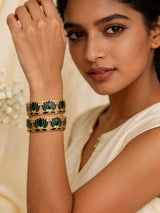 Meenakari Lotus Brass Bangles in Blue and Green (Set of 2)