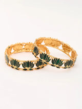 Meenakari Lotus Brass Bangles in Blue and Green (Set of 2)