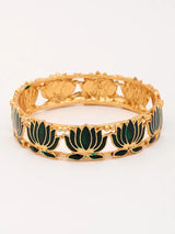 Meenakari Lotus Brass Bangles in Blue and Green (Set of 2)