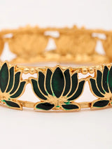 Meenakari Lotus Brass Bangles in Blue and Green (Set of 2)
