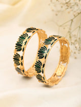 Meenakari Lotus Brass Bangles in Blue and Green (Set of 2)