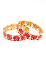 Meenakari Lotus Brass Bangles in Blue and Green (Set of 2)