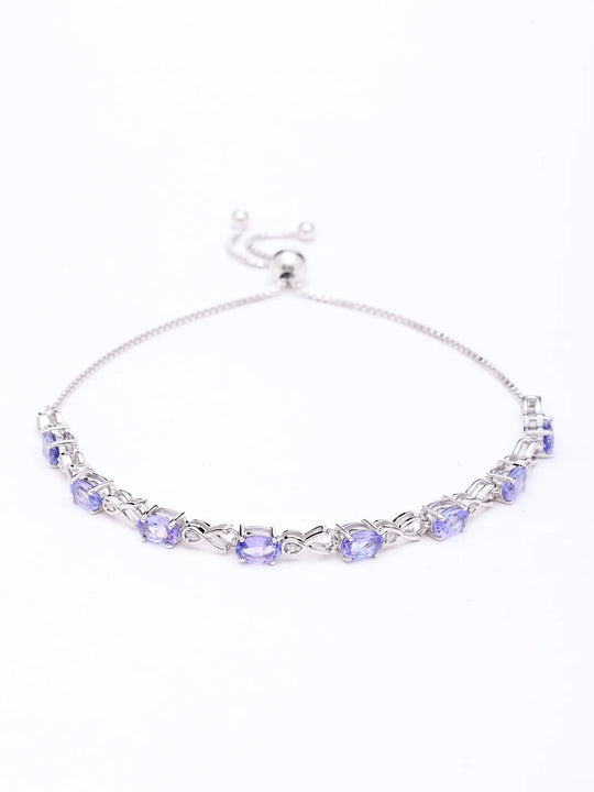 Faceted Tanzanite and White Topaz Sterling Silver Bracelet