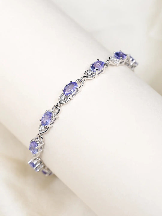 Faceted Tanzanite and Cubic Zirconia Sterling Silver Bracelet