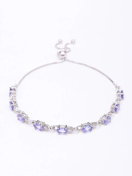 Faceted Tanzanite and Cubic Zirconia Sterling Silver Bracelet