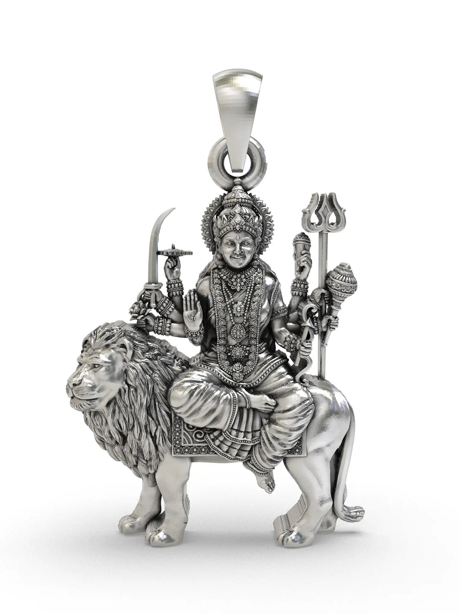 Goddess Durga Ambe Maa Sterling Silver Pendant