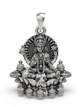 Goddess Mahalakshmi on Kalash Lotus Sterling Silver Pendant
