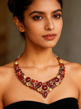 Cabochon Amber, Citrine and Garnet Sterling Silver Necklace
