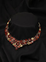 Cabochon Amber, Citrine and Garnet Sterling Silver Necklace