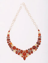 Cabochon Amber, Citrine and Garnet Sterling Silver Necklace