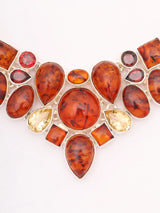 Cabochon Amber, Citrine and Garnet Sterling Silver Necklace