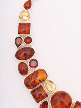 Cabochon Amber, Citrine and Garnet Sterling Silver Necklace