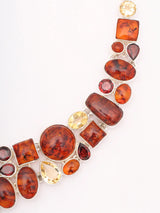 Cabochon Amber, Citrine and Garnet Sterling Silver Necklace