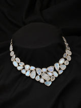 Faceted Rainbow Moonstone Sterling Silver Statement Necklace