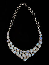 Faceted Rainbow Moonstone Sterling Silver Statement Necklace
