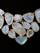 Faceted Rainbow Moonstone Sterling Silver Statement Necklace