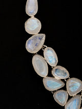Faceted Rainbow Moonstone Sterling Silver Statement Necklace