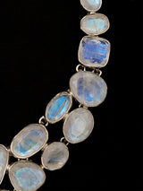 Faceted Rainbow Moonstone Sterling Silver Statement Necklace