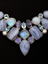 Blue Lace Agate, Moonstone and Tanzanite Silver Necklace