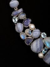 Blue Lace Agate, Moonstone and Tanzanite Silver Necklace