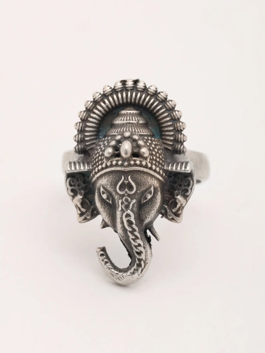 Oxidised Sterling Silver Lord Ganesha Ring