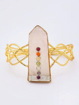 Rose Quartz Open Cuff Bracelet in Brass