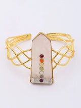Rose Quartz Open Cuff Bracelet in Brass