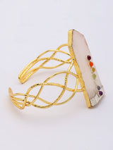 Rose Quartz Open Cuff Bracelet in Brass