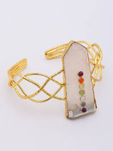 Rose Quartz Open Cuff Bracelet in Brass