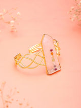 Rose Quartz Open Cuff Bracelet in Brass
